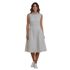 Theory Striped Cotton Sleeveless Shirt Dress‎ Size 10 Blue White